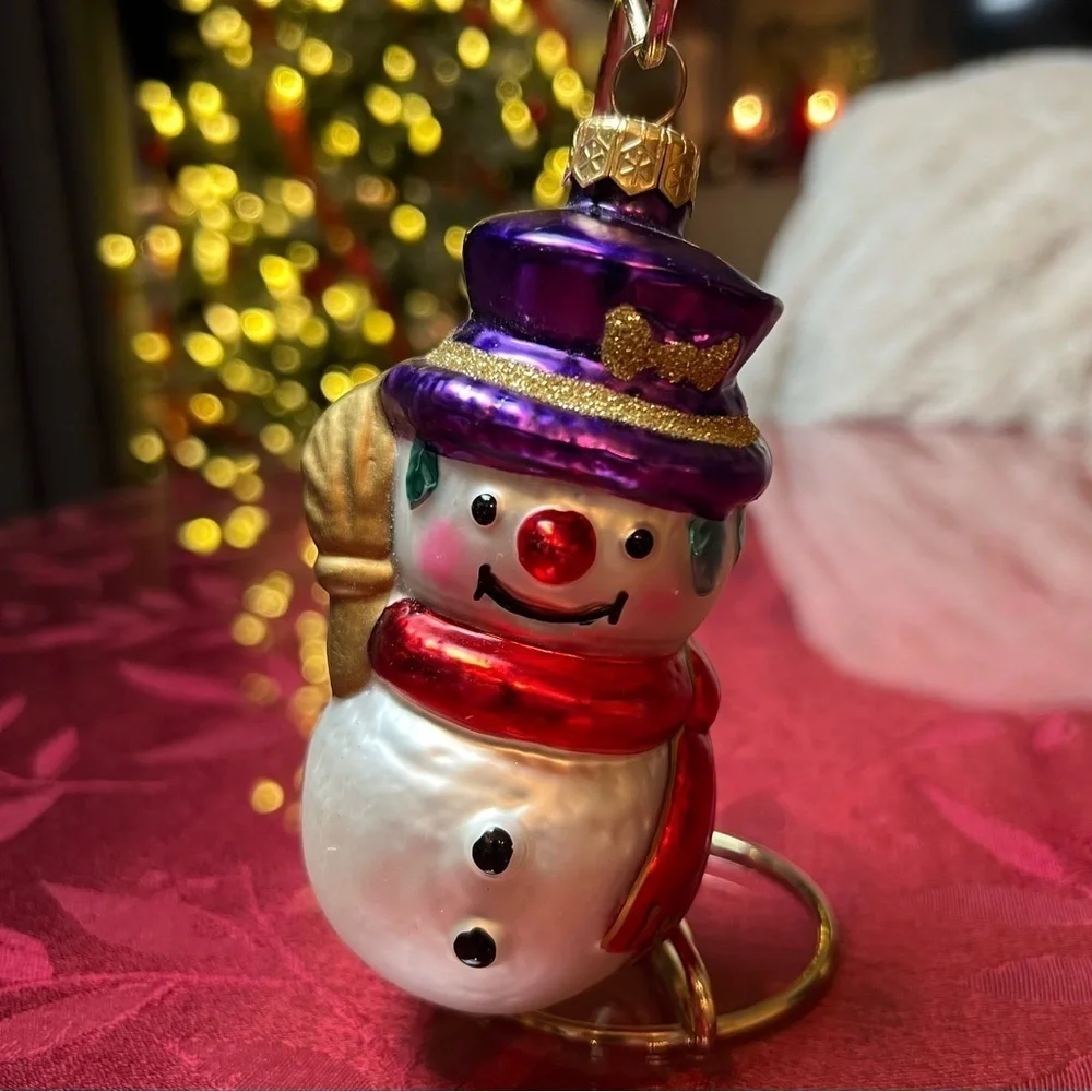 Vintage Glass Ornament Komozja Polonaise Glass Snowman Purple Hat Mercury Glass